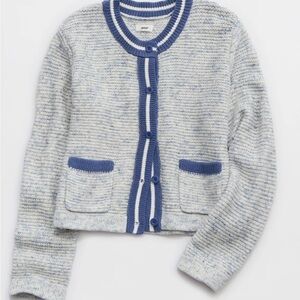 American Eagle Outfitters Blue and Gray Cardigan Sweater - Size: Small